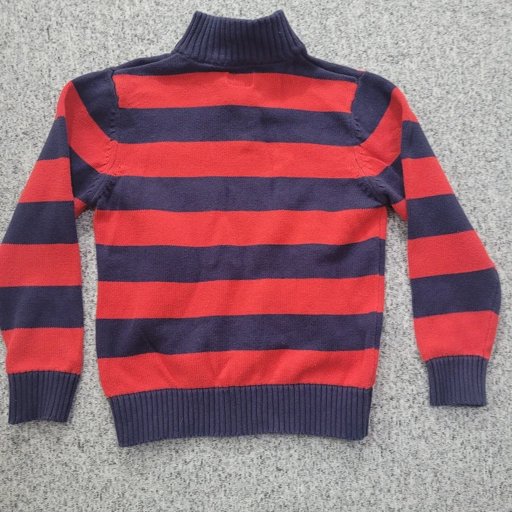 OshKosh B'gosh Kids Boys Red Navy Striped Quarter Zip Sweater‎ Size 8 FLAW